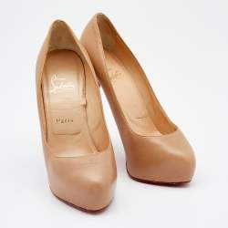 Pre Owned Christian Louboutin Beige Leather Miss Clichy Platform Pumps Size 37