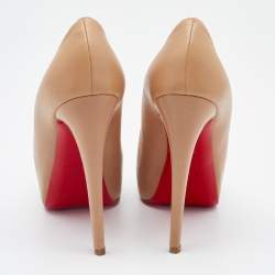 Pre Owned Christian Louboutin Beige Leather Miss Clichy Platform Pumps Size 37