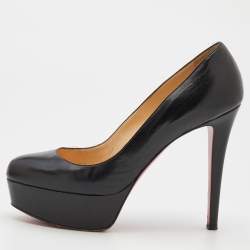 Pre Owned Christian Louboutin Black Leather Bianca Platform Pumps Size 37.5