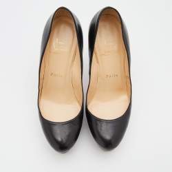 Pre Owned Christian Louboutin Black Leather Bianca Platform Pumps Size 37.5