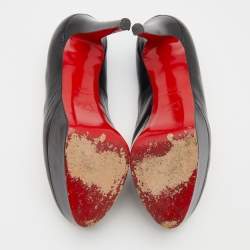 Pre Owned Christian Louboutin Black Leather Bianca Platform Pumps Size 37.5