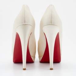 Christian Louboutin Off-White Satin Palais Royal Peep Toe Platform Pumps Size 37.5