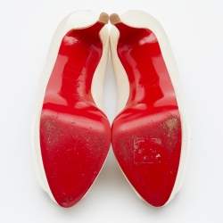 Christian Louboutin Off-White Satin Palais Royal Peep Toe Platform Pumps Size 37.5