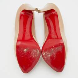 Pre Owned Christian Louboutin Beige Suede and Patent Leather Maggie Embellished Cap Toe Platform Pumps Size 39.5