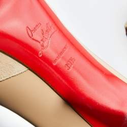 Pre Owned Christian Louboutin Beige Suede and Patent Leather Maggie Embellished Cap Toe Platform Pumps Size 39.5