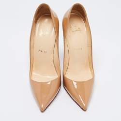 Pre Owned Christian Louboutin Beige Patent Pigalle Pumps Size 38