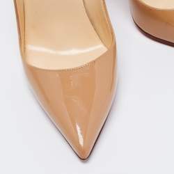 Pre Owned Christian Louboutin Beige Patent Pigalle Pumps Size 38
