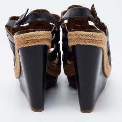 Pre Owned Christian Louboutin Black Leather Barcelona Wedge Sandals Size 40