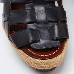 Pre Owned Christian Louboutin Black Leather Barcelona Wedge Sandals Size 40