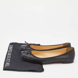 مملوكة مسبقًا Christian Louboutin Black Leather Mamadrague Square Toe Ballet Flats Size 38