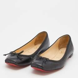 مملوكة مسبقًا Christian Louboutin Black Leather Mamadrague Square Toe Ballet Flats Size 38