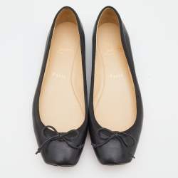 مملوكة مسبقًا Christian Louboutin Black Leather Mamadrague Square Toe Ballet Flats Size 38