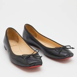 مملوكة مسبقًا Christian Louboutin Black Leather Mamadrague Square Toe Ballet Flats Size 38