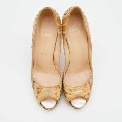 Christian Louboutin Beige Python Leather Very Prive Peep Toe Pumps Size 37