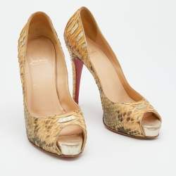 Christian Louboutin Beige Python Leather Very Prive Peep Toe Pumps Size 37
