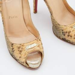 Christian Louboutin Beige Python Leather Very Prive Peep Toe Pumps Size 37