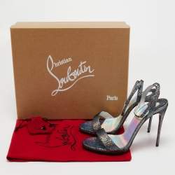Pre Owned Christian Louboutin Multicolor Glitter Loubi Queen Sandals Size 38.5