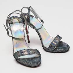 Pre Owned Christian Louboutin Multicolor Glitter Loubi Queen Sandals Size 38.5