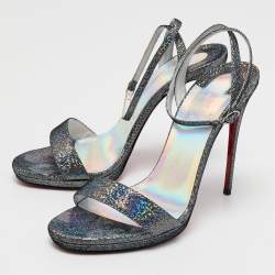 Pre Owned Christian Louboutin Multicolor Glitter Loubi Queen Sandals Size 38.5