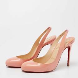 Pre Owned Christian Louboutin Peach Pink Patent Leather Fifi Slingback Pumps Size 36.5