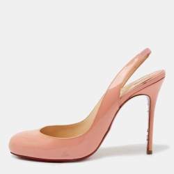 Pre Owned Christian Louboutin Peach Pink Patent Leather Fifi Slingback Pumps Size 36.5