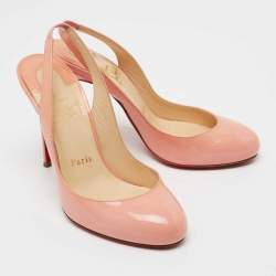 Pre Owned Christian Louboutin Peach Pink Patent Leather Fifi Slingback Pumps Size 36.5
