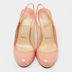 Pre Owned Christian Louboutin Peach Pink Patent Leather Fifi Slingback Pumps Size 36.5