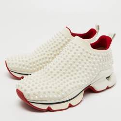 Christian Louboutin White Canvas Spike Sock Slip On Sneakers Size