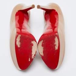 Pre Owned Christian Louboutin Beige Patent Leather Bianca Pumps Size 38.5