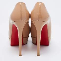 Pre Owned Christian Louboutin Beige Patent Leather Bianca Pumps Size 38.5