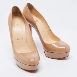 Pre Owned Christian Louboutin Beige Patent Leather Bianca Pumps Size 38.5