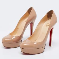 Pre Owned Christian Louboutin Beige Patent Leather Bianca Pumps Size 38.5