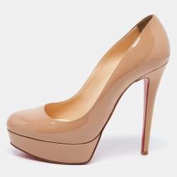 Pre Owned Christian Louboutin Beige Patent Leather Bianca Pumps Size 38.5
