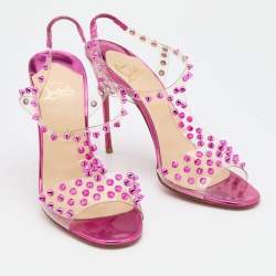 مملوكة مسبقًا Christian Louboutin Transparent PVC Spiked J- Lissimo Slingback Sandals Size 41