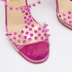 مملوكة مسبقًا Christian Louboutin Transparent PVC Spiked J- Lissimo Slingback Sandals Size 41
