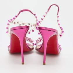 مملوكة مسبقًا Christian Louboutin Transparent PVC Spiked J- Lissimo Slingback Sandals Size 41