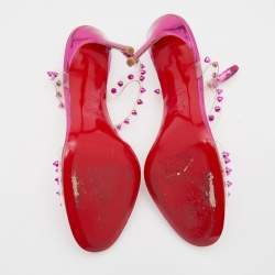 مملوكة مسبقًا Christian Louboutin Transparent PVC Spiked J- Lissimo Slingback Sandals Size 41