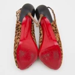 Christian Louboutin Brown Leopard Print Calf Hair Laser Cut Out Markesling Slingback Booties Size 40