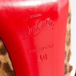Christian Louboutin Brown Leopard Print Calf Hair Laser Cut Out Markesling Slingback Booties Size 40