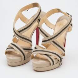 Pre Owned Christian Louboutin Grey Suede Rodita Zip Platforms Sandals Size 39