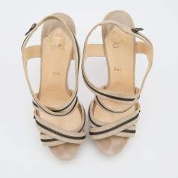 Pre Owned Christian Louboutin Grey Suede Rodita Zip Platforms Sandals Size 39