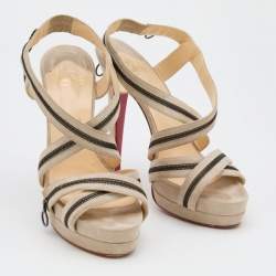 Pre Owned Christian Louboutin Grey Suede Rodita Zip Platforms Sandals Size 39