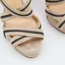 Pre Owned Christian Louboutin Grey Suede Rodita Zip Platforms Sandals Size 39