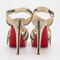 Pre Owned Christian Louboutin Grey Suede Rodita Zip Platforms Sandals Size 39