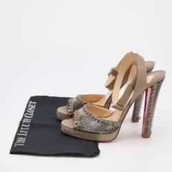 Christian Louboutin Grey/Silver Python and Leather Zobra Platform Sandals Size 40