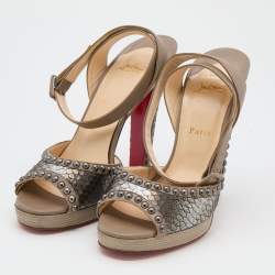 Christian Louboutin Grey/Silver Python and Leather Zobra Platform Sandals Size 40