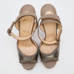 Christian Louboutin Grey/Silver Python and Leather Zobra Platform Sandals Size 40
