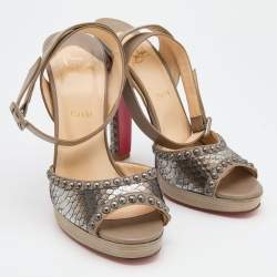 Christian Louboutin Grey/Silver Python and Leather Zobra Platform Sandals Size 40