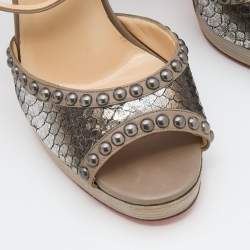 Christian Louboutin Grey/Silver Python and Leather Zobra Platform Sandals Size 40