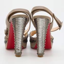 Christian Louboutin Grey/Silver Python and Leather Zobra Platform Sandals Size 40